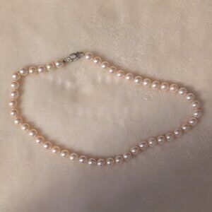 O1 Cultured Saltwater Pearls - White 14K Gold Clasp w/ 3 Natural Round Diamonds